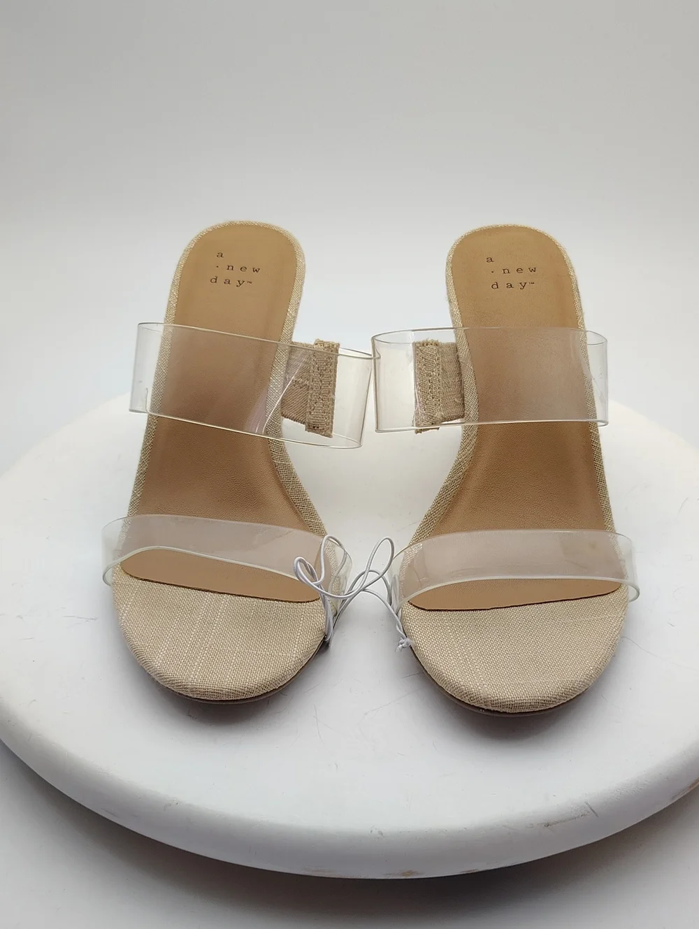 New A New Day Ansel Beige and Clear Double-Strap Slide Mules Size Women's 7